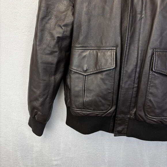 St Johns Bay Leather Sherpa Collar Aviator Jacket Mens Large Black Bomber Coat - Picture 12 of 16